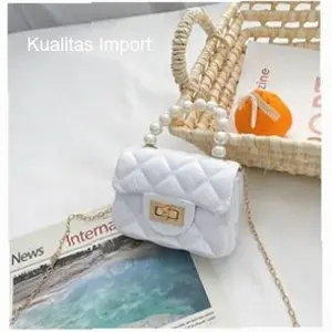 DOS Tas Selempang Jelly 6847 Hand Bag Mini Motif Mutiara Sling Bag Wanita Rantai Gold | Kekinian