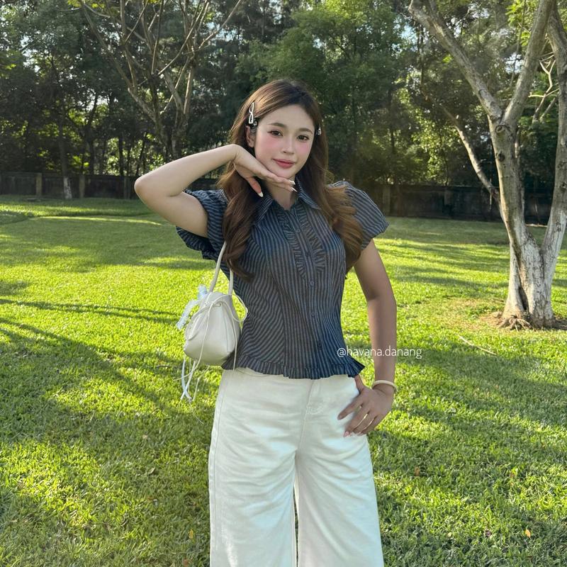 (HAVANA) CÓ BIGSIZE - Áo sơ mi KERA tay bồng phối dây buộc điều chỉnh eo HAVANA AO643