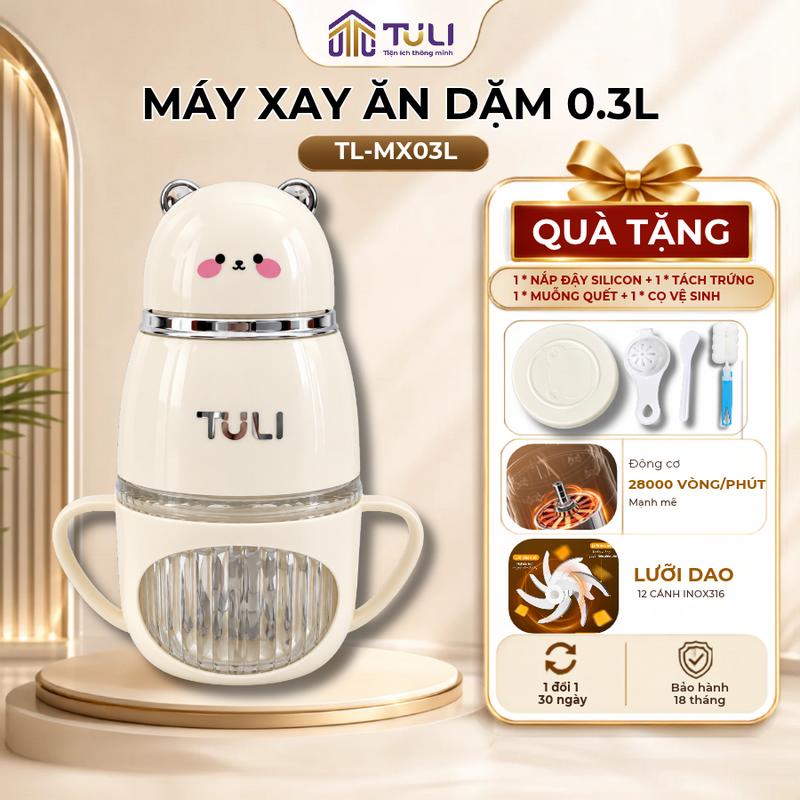 [12 LƯỠI DAO] Máy Xay Ăn Dặm Tuli TL-MX03L, 12 Lưỡi Dao Inox 316 Cao Cấp, Dung Tích 0.3L, Công Suất 200W, Động Cơ 28000 Vòng/Phút, Xay Nhuyễn Mịn Thức Ăn Cho Bé Ở Từng Giai Đoạn, Chuyên Xay Ăn Dặm Cho Bé, Bảo Hành 18 Tháng