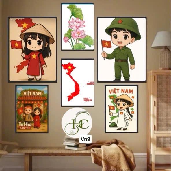 HC - Bộ 5 tranh tự hào dân tộc fomex 5mm dán tường decor trang trí sẵn băng keo siêu dính cho phòng khách & phòng ngủ Việt Nam độc lập tự do hạnh phúc