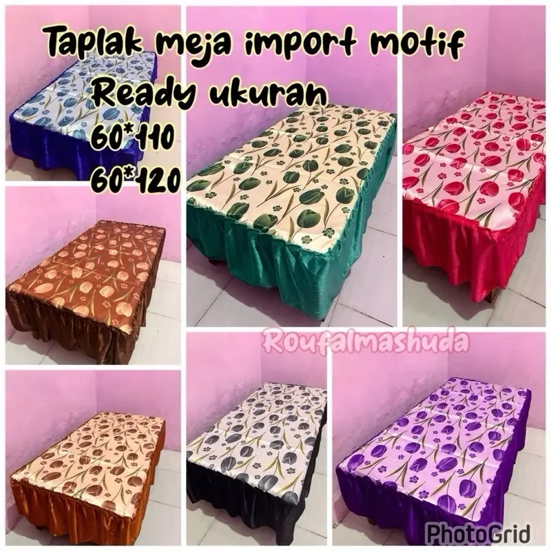 taplak meja premium  motif tulip Ungu Pink Abu Coklat Biru Hijau