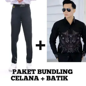 BM paket celana formal+kemeja batik setelan pria formal muslim bahan halus tebal slimfit harga murah