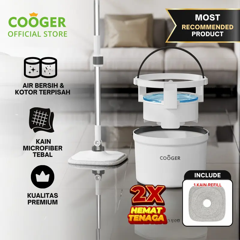 COOGER Alat Pel Lantai Putar Plus Bentuk Panda Single Bucket Plus Spin Mop 2IN1 Panda Dual Teknologi Pemisah Air Kotor Dan Bersih Dalam Satu Ember Kain Stainless Hitam Pink 0