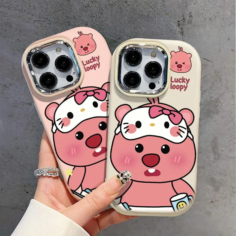 Case ip 11 XR 12 13 14 15 7 8 XS plus Pro Max, Cartoon brushing pink beaver Protective Indonesia soft case Full shell