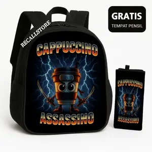 Tas Sekolah Anak TK SD Motif Karakter Ballerina/Tung Tung Sahur/Cappuccino + Free Tempat Pensil Lucu Fashion