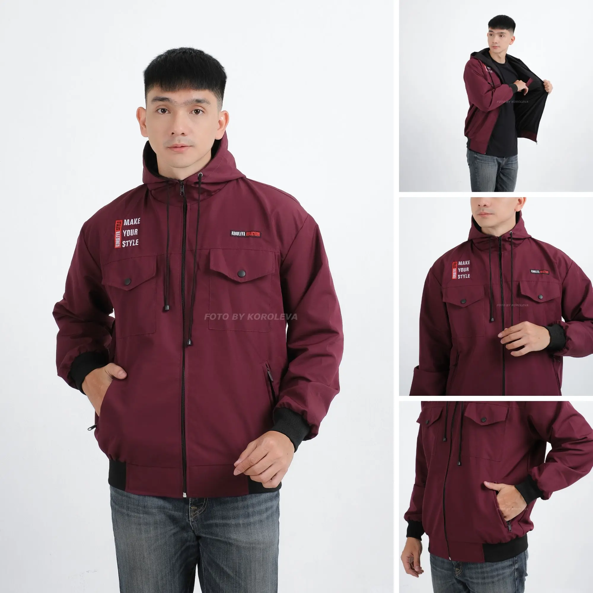 Jaket pria distro Bandung hoodie balik keren grosir pakaian pria jaket pria keren jaket cowok jaket parasut jaket parasut pria jaket parka jaket pria distro Nyaman parasut parka Bomber Waterproof Casual Bordir Tebal Maroon Motor Dewasa