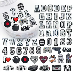 Serbaguna 1 PCS PVC DIY KartunHuruf abu-abu dan hitam yang bergaya Sepatu Tempelan Sandal pin Aksesoris Sepatu Hadiah liburan anak-anak