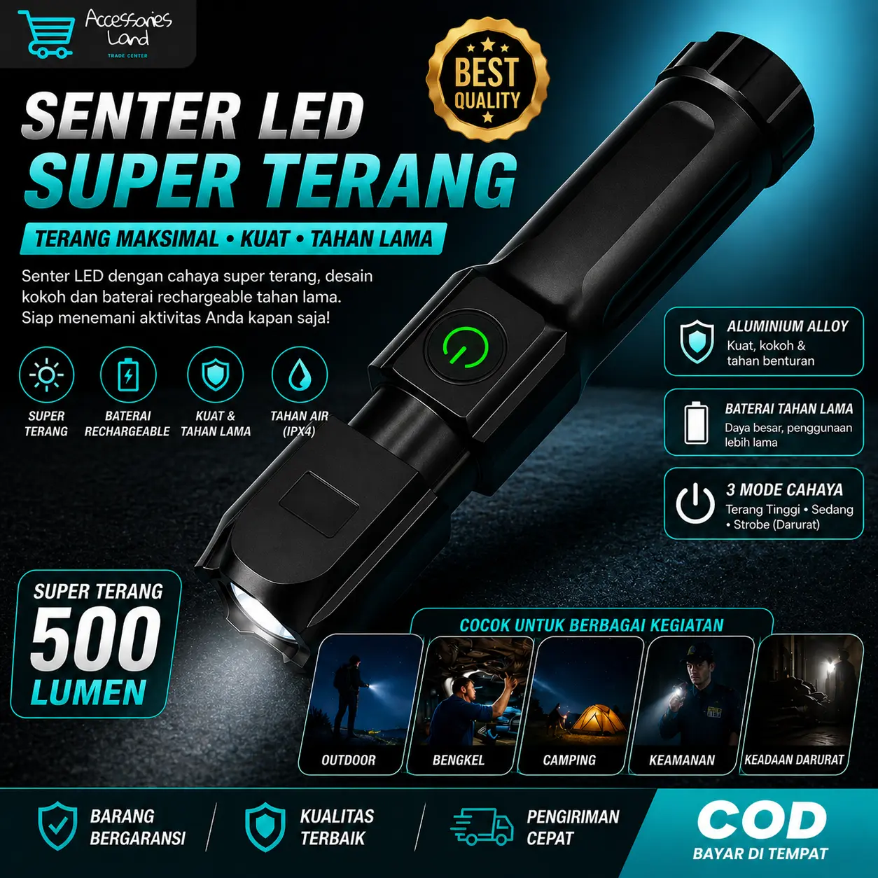 SENTER LED MINI 36W | BISA ZOOM BISA DI CAS | CAHAYA TERANG TAHAN LAMA