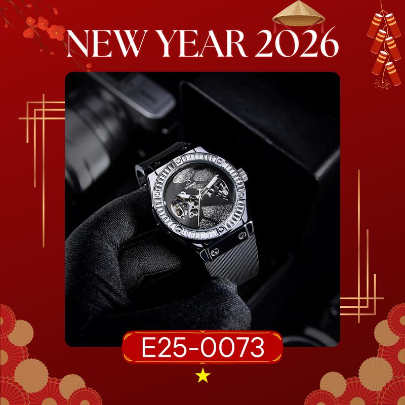 Đồng Hồ Cơ Nam ETERNO E25-0073 Dây Cao Su cao cấp Lộ Cơ 2 Mặt Sang Trọng - LUXURY