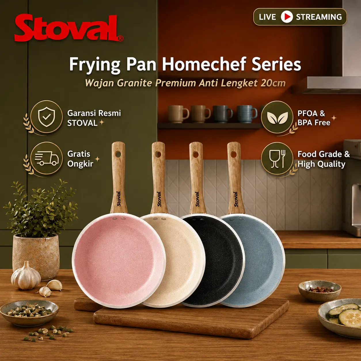 [XCLSV TOKOBOW] Stoval Frying Pan 20CM Homechef Series – Wajan Granite Premium Anti Lengket