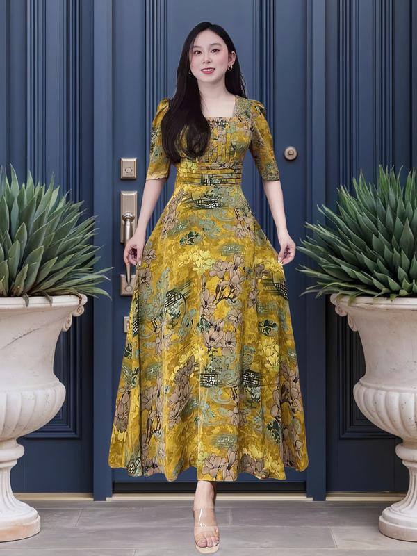 MÃ 855 ĐẦM LỤA TUYẾT DÁNG DÀI ÁO XẾP LY CC Nữ Women Dress