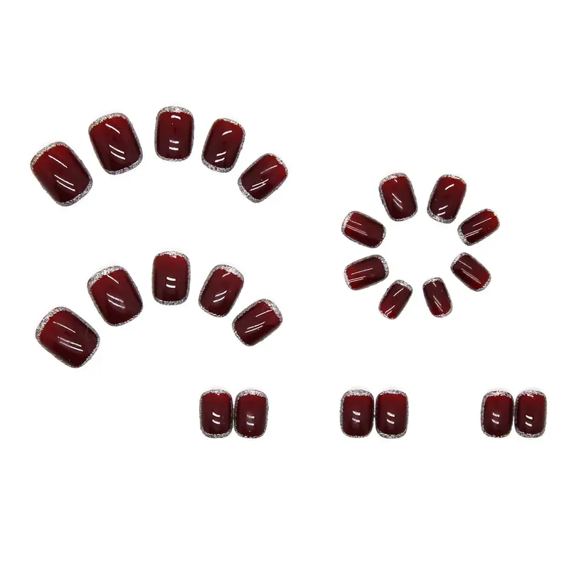 24 buah/kotak anggur merah kuku palsu berbentuk hati Art Lem Nail Box Cat 4