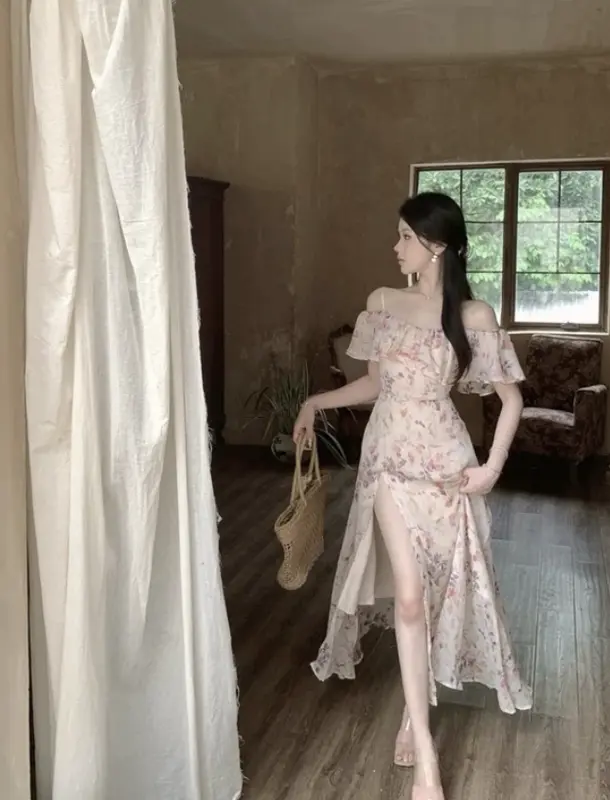 HMC- D1650 CARINDA KOREAN STYLE FLORAL VINTAGE MIDI DRESS SABRINA PANTAI BALI LIBURAN JALAN MANIS SANTAI 3