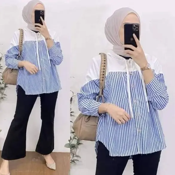 K&K Fashion/Atasan Wanita Terbaru 2025 Viral Kekinian/Kesya Kemeja Blouse/Blouse Atasan Korean style/kemeja salur Nyaman Baju Crinkle