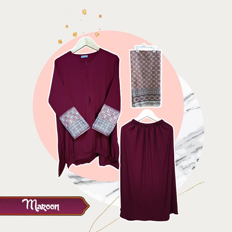 (CRS) Gamis Oneset Mecca (Tunik + Rok + Hijab Segi Empat ) 1