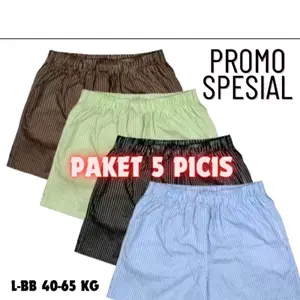 original pria lutut atas Celana Kolor saku Salur 5 Pcs Promo Spesial L BB 40 75 Kg Paket 5 Pcs Boxer pendek Boardshort