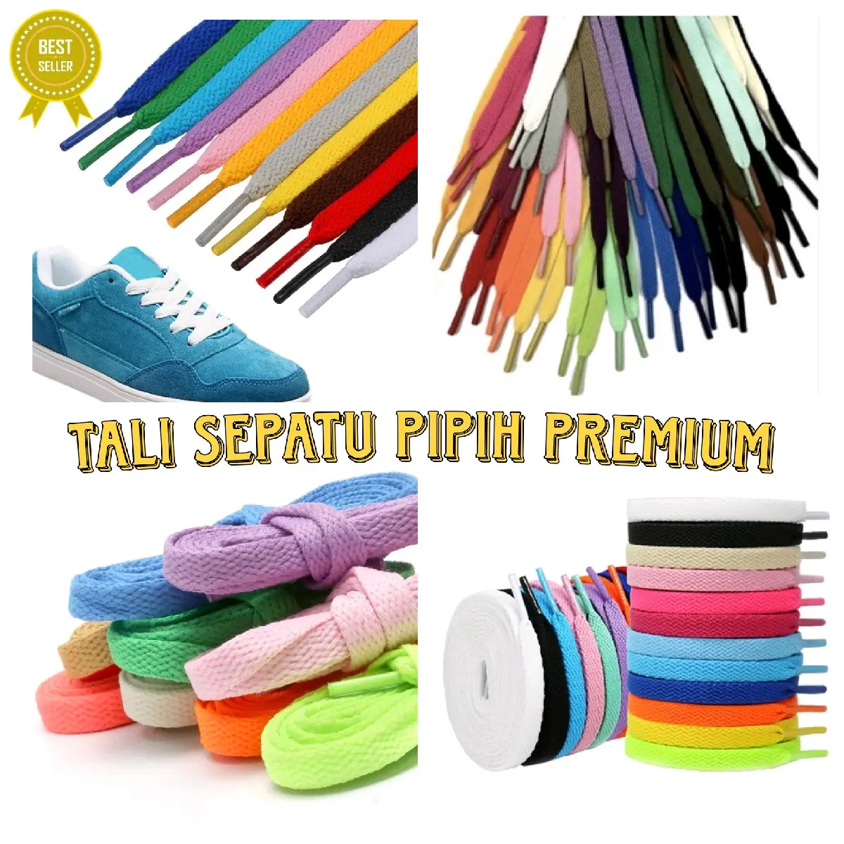 Tali Sepatu Sneakers Pipih Premium Panjang 110 cm -  Sepasang - Shoe Wanita Pria Putih