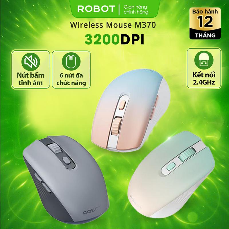  Chuột Không Dây ROBOT M370 Kết Nối 2.4GHz Silent | Độ Nhạy DPI 4 Cấp Độ 800  1600  2400  3200 | Dùng Văn Phòng Chơi Game Học Tập | Kèm Sẵn Pin | Bảo Hành 12 Tháng 