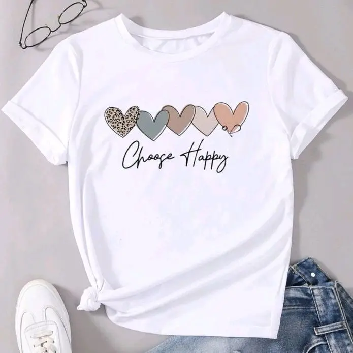 Kaos T-shirt Wanita Motif DTF Print kaos cewek basic oblong kaos distro|love5 Atasan Baju Santai Pendek