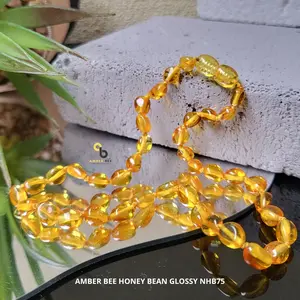 Amber Bee Kalung Amber Bayi & Anak Premium Glossy Honey Beans NGHB75 - Model Beans, Panjang 32-35 cm, Berat 6 gram, Material Full Amber, Fungsi Meningkatkan Sistem Imun Anak