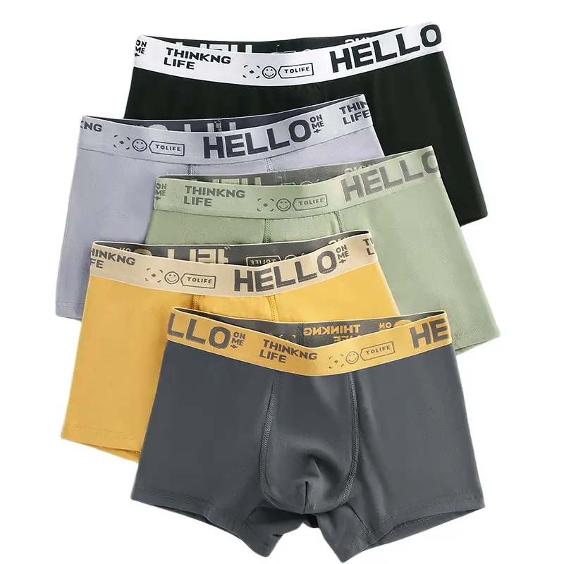 5-pack men's briefs, fashionable letter waistband, breathable, cool, boxer toe, four-season mid-rise trendy pants