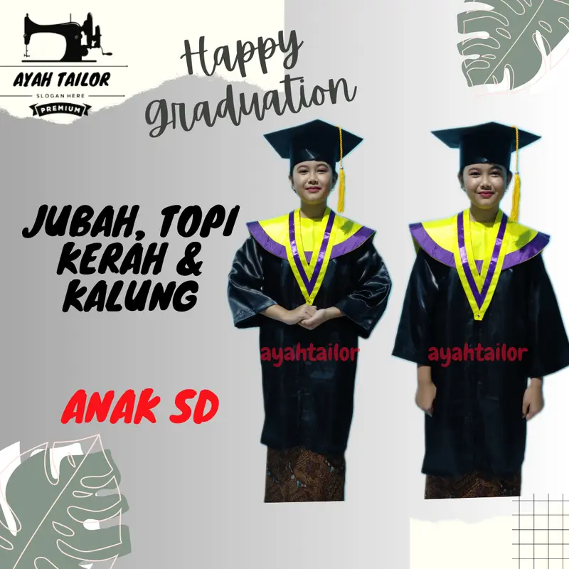 JUBAH WISUDA ANAK SD KUNING LIST HIJAU KUNING LIST UNGU 2