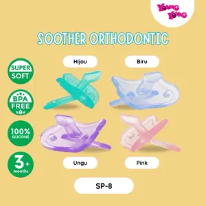 Young Young Soother SP-8 (FULL SILICONE-ORTHODONTIC) Dot Bayi Premium Empeng Bayi Silikon Empeng Datar Gepeng BPA FREE Baby Pacifier Soother Pink