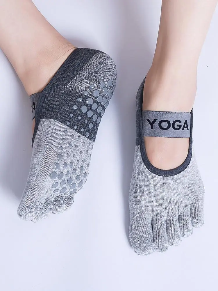 2Pairs Yoga Socks Non Slip Pilates Massage 5 Toe Socks with Grip Exercise Gym Fitness
