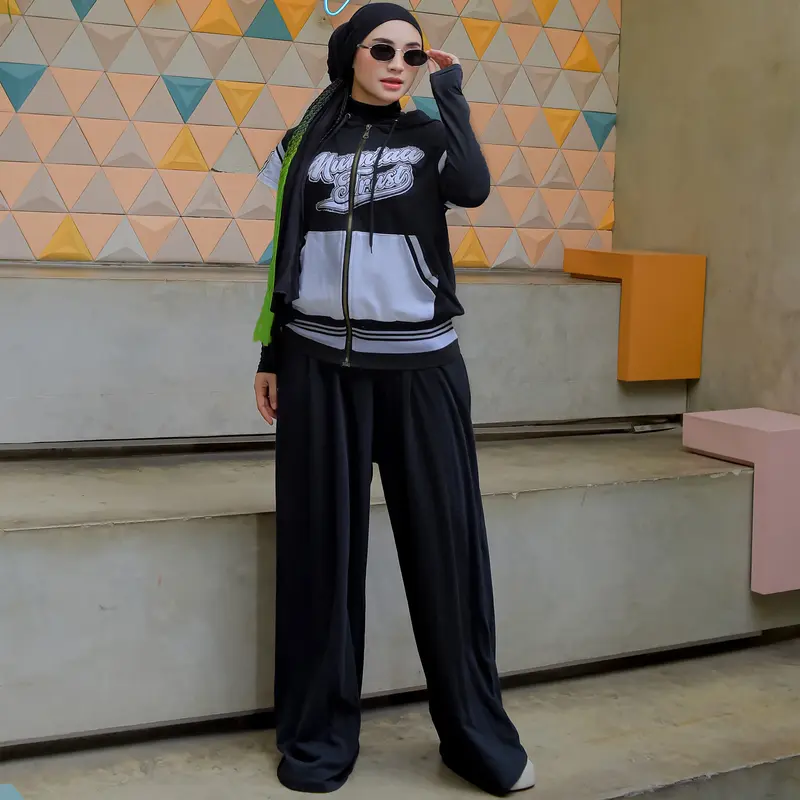 Numiaa atasan top rompi setelan celana wide cutbray seleting sporty olahraga berwarna series josephine - elektra 0