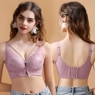 New 34-52C/D/E Large Bra Women's Fashion Ultra Thin Exquisite Lace Seamless Plus Size Bra Full Cover Sexy Deep V Hidden Anti Weight Bra Adjustable Bra Breathable and Comfortable Bra