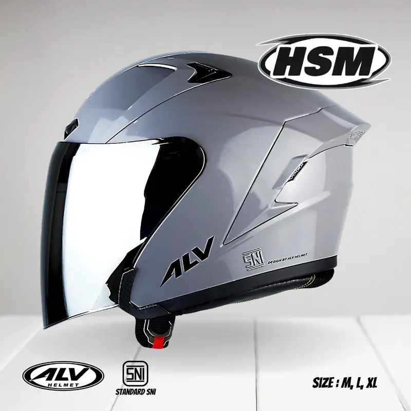 Helm Half Face ALV ULTRON Solid Original Kaca Visor Silver/Clear Untuk Pria dan Wanita Dewasa SNI Motorcycle dengan Intercom Ready Design 3