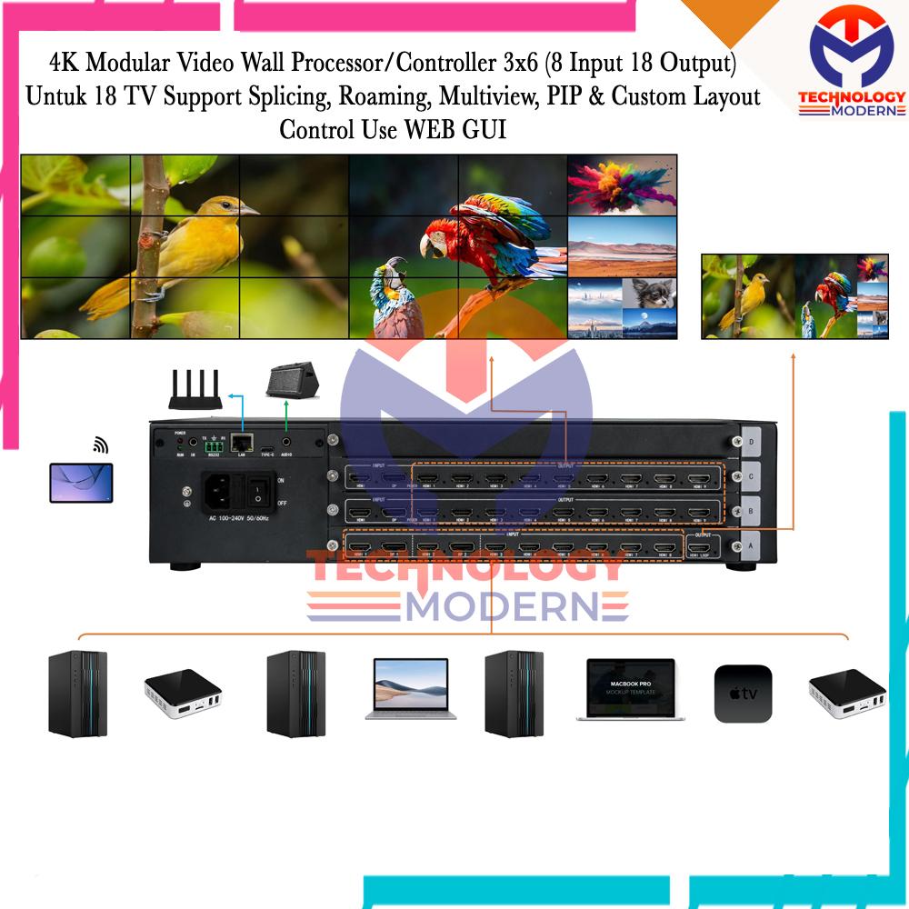 4K Modular Video Wall Processor/Controller 3x6 6x3 (8 Input 18 Output) Support Splicing, Multiview, PIP & Custom Layout Control WEB GUI