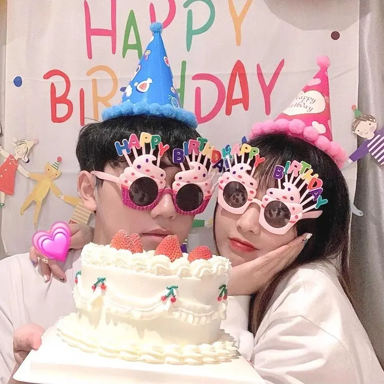 Wholesale quirky party photo props, cake decorations, birthday celebration items, and baby milestone props for Children's Day and Valentine's Day, including glasses.