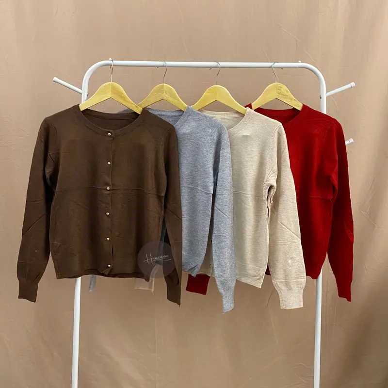 Haseena Cardigan Rajut Basic Samara Soft Knit Lengan Panjang Cardy Basic Halus Atasan Outer Cream