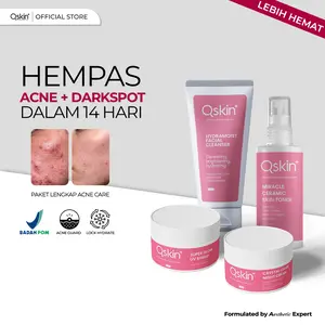 QSKIN+ Bundle Acne Fighter - Paket Exfoliasi dan Hidrasi untuk Kulit Wajah Berjerawat Kusam Berminyak Acne Prone Flek Hitam Mencerahkan Ampuh Pelembap Sanceeren Toner Face Spray Face wash