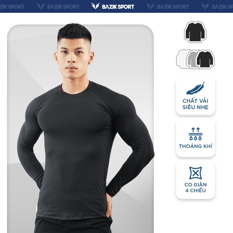  Áo Thun Dài Tay Nam BAZIK Relax Fit co giãn 4 chiều vận động thoải mái giữ nhiệt tốt Menswear Top Đen 