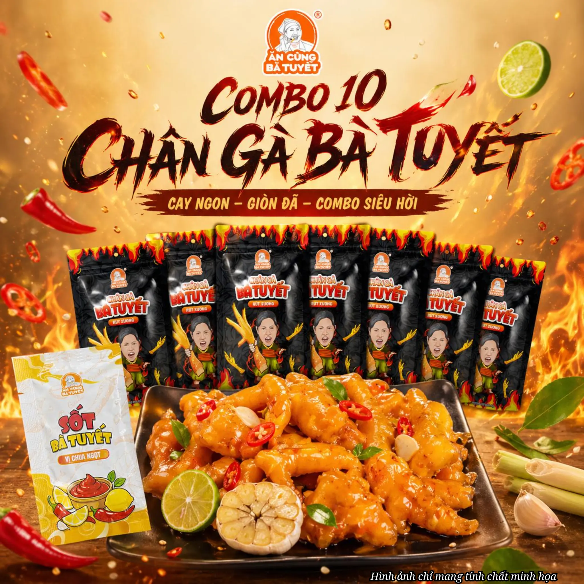(Tặng 1 gói sốt) COMBO 10 CHÂN GÀ BÀ TUYẾT - ĂN CÙNG BÀ TUYẾT GG1