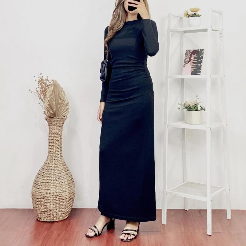 Orina Dress Wanita Knit Dress Terbaru 2025 / Long Dress Knit Polos Press Body / Baju Kondangan Dress Hitam / Dress Panjang Wanita Remaja Dewasa / Dress Casual Basic Dress Bodycon 9