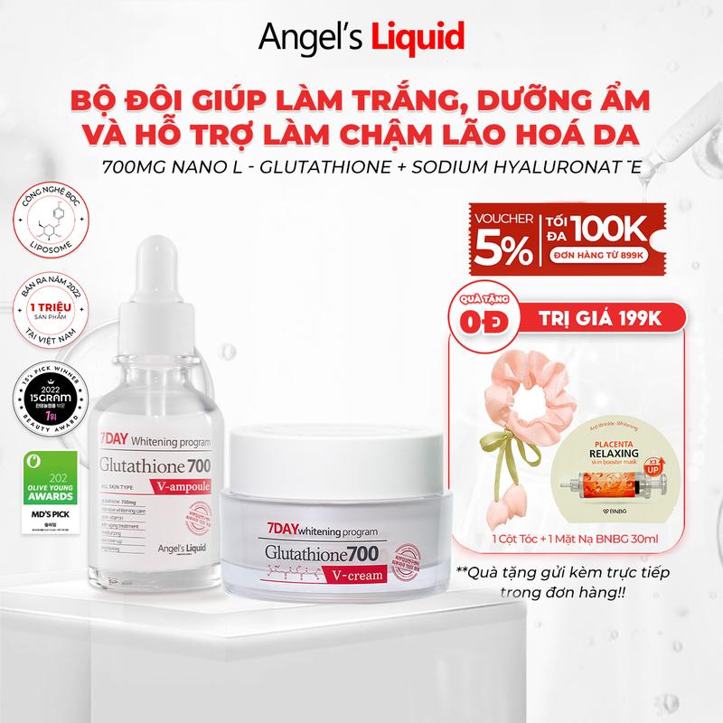  LIVE  Bộ Đôi Serum Kem Dưỡng Hỗ Trợ Trắng Da Cấp Ẩm Đa Tầng Angel's Liquid 7Day Whitening Glutathione 700mg 