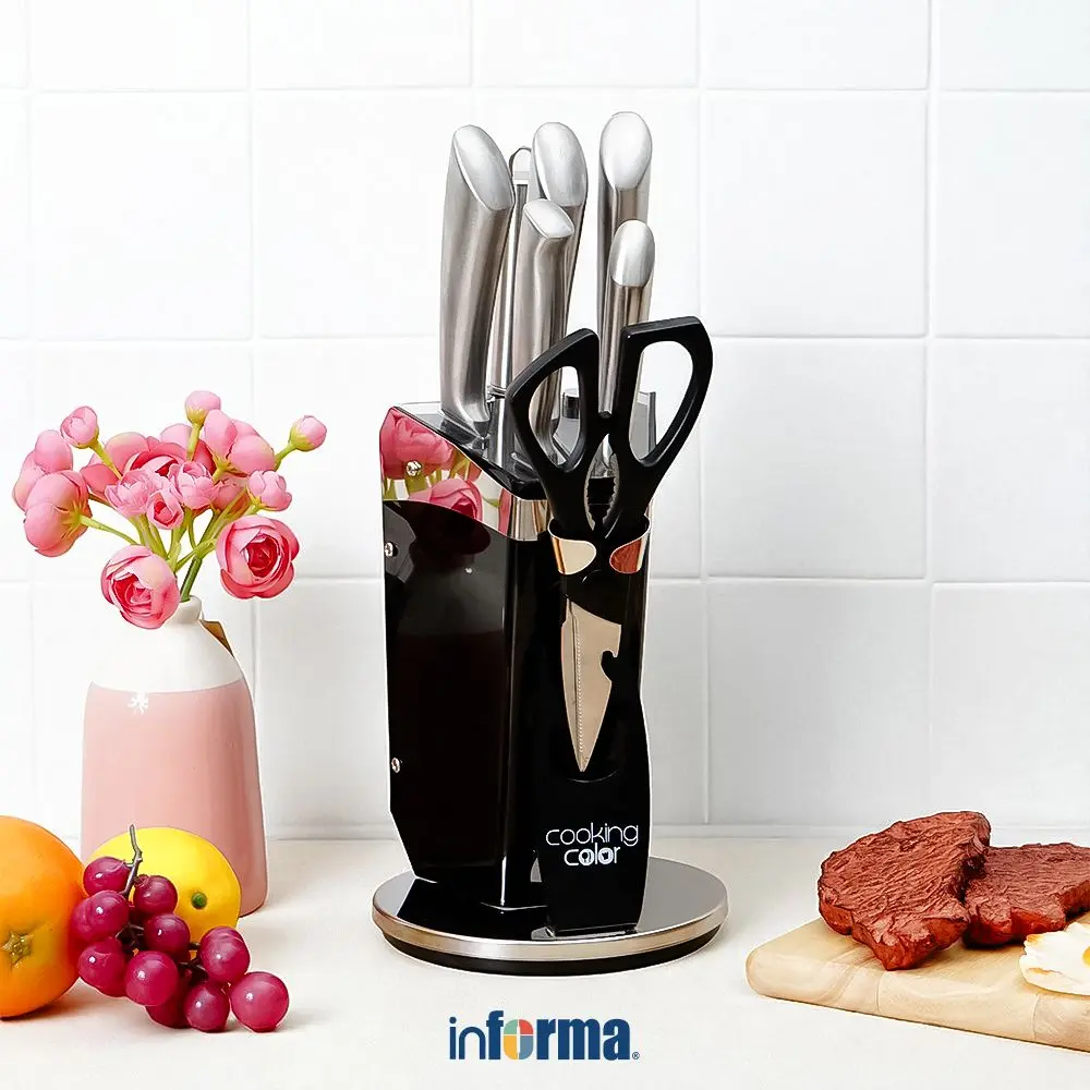 Informa Cooking Color Leta Pisau Dapur Dengan Blok Penyimpanan Set 7 pcs Chef Cutter Utility Slicer Kitchen Slicer Alat Iris