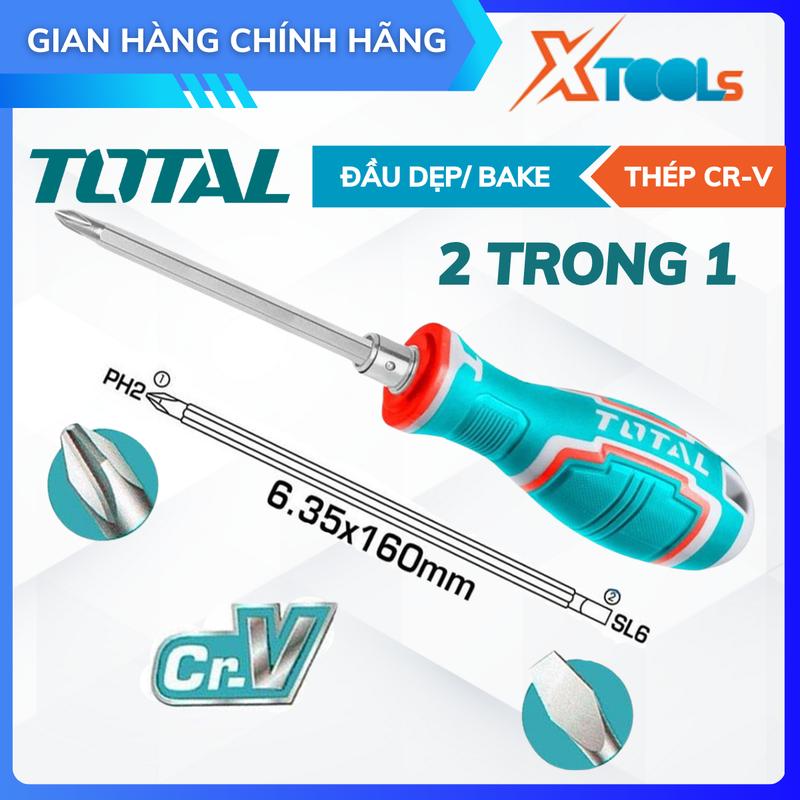  Tua vít 2 đầu TOTAL dài 160mm tuốc nơ vít 2in1 đầu bake đầu dẹp hoán đổi chất liệu thép CR-V tay cầm bọc cao su chống trơn trượt 