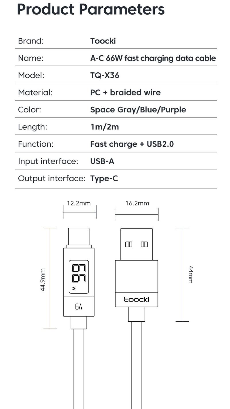 Product Introduction of Toocki 100W Transparent Type C To Type C Cable PD 3.0 QC 4.0 Fast Charger USB C to USB C Display Cable For Xiaomi Samsung Type C Cable 18