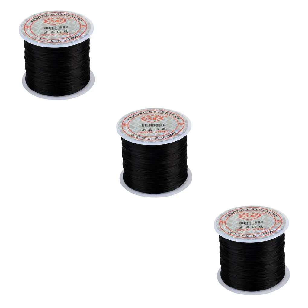 Bộ 3 Sợi Đính Cườm 60M, Dây Co Giãn Di Động Tự Làm, Dây Đeo Cổ Tay Trong Nhà, Mặt Dây Chuyền, Làm Trang Sức, Dây, Phụ Kiện Artcraft Màu Đen
