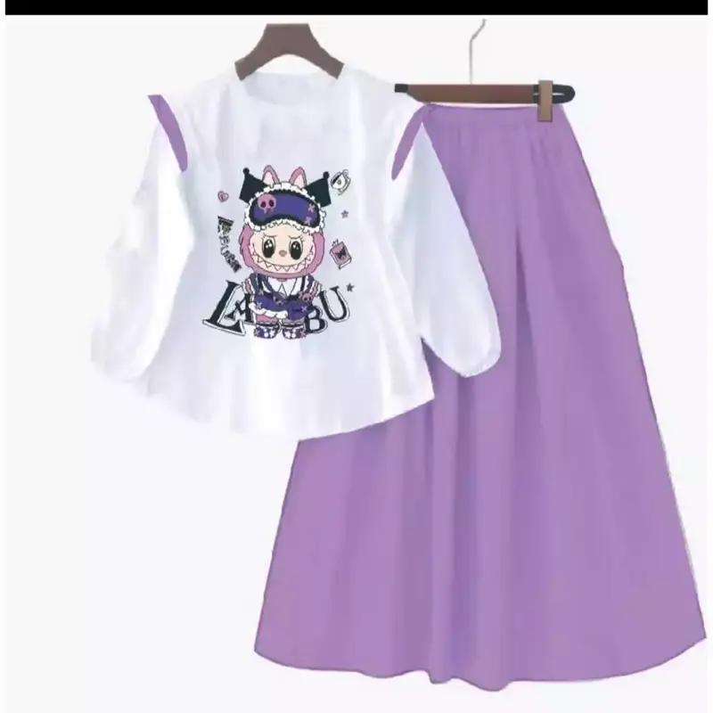 SETELAN ROK LABUBU & KUROMI SET ANAK PEREMPUAN TERBARU BAHAN CRINCLE AIR FLOW USIA 3-12 TAHUN FASHION 2024 3