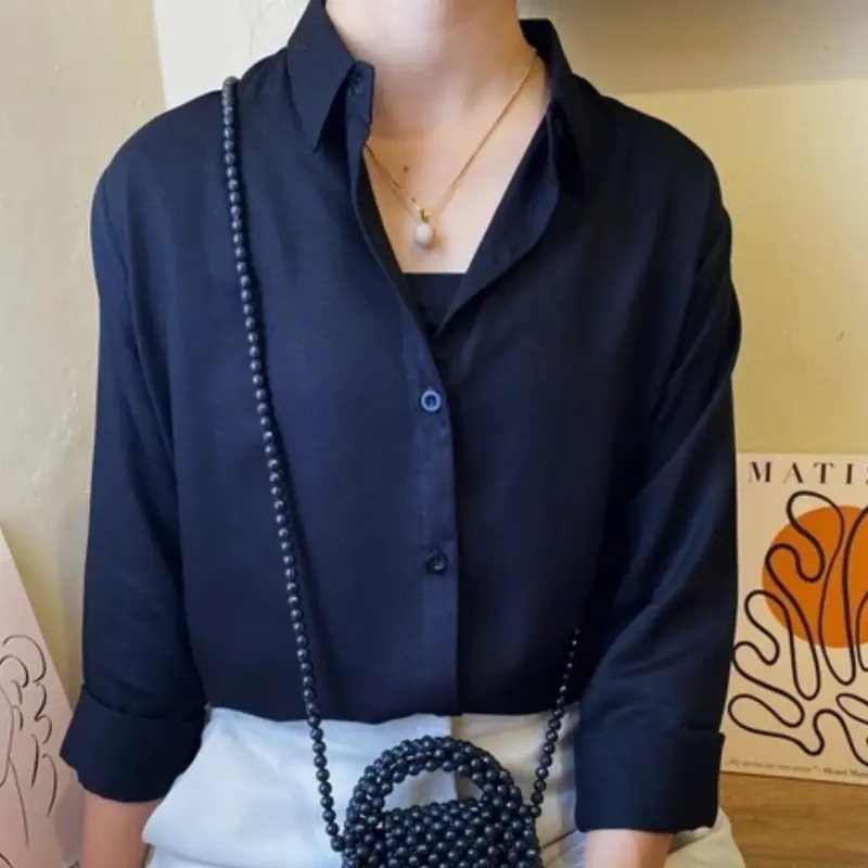 Atasan Kemeja Casual Wanita Lengan Panjang Polos Bahan Rayon Twill Premium Cocok Untuk Kerja 0