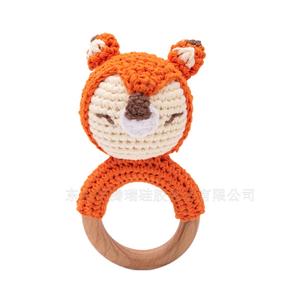 Wooden Teether Ring Animals Wooden Teethers Toys For Baby Silicone Soft Wooden Rattle teether