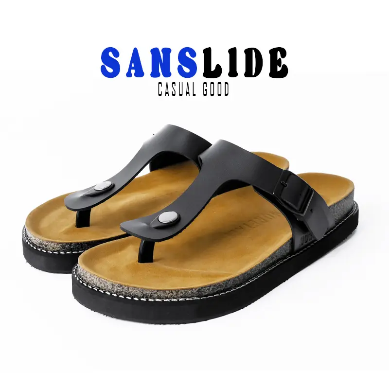 SANSLIDE SANDAL - SERIES WARNA HITAM KOMBINASI COKLAT BAHAN KULIT SUIDE