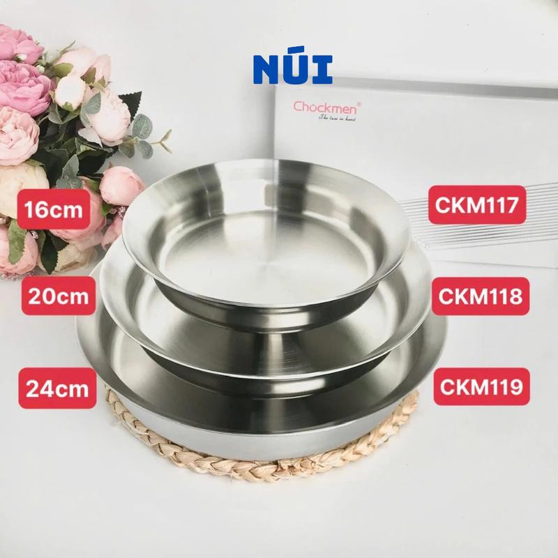 Khay Đĩa Tròn Inox 18/10 Kiêm Chảo Chockmen 3 lớp đúc liền size đáy 16, 20, 24cm - Phù hợp mọi loại bếp