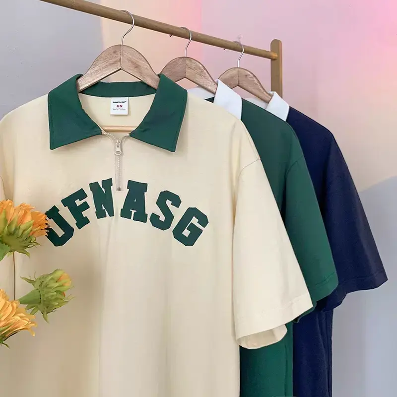 M02 - Jie's Polo Collar Tshirt Cotton Polyester Graphic Words Oversized Short Sleeve Half Zip Unisex Lelaki Perempuan (New Arrival) shirt