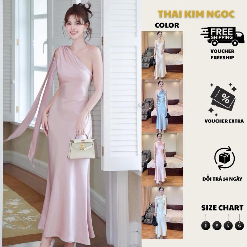  Đầm Lụa May 2 Lớp Sẵn Mút Lệch Vai Mặc Được Nhiều Kiểu Sang Trọng Chất Liệu Lụa Băng Size S M L XL Màu Kem Hồng Be Xanh Phù Hợp Đi Tiệc Đi Chơi KATY DRESS 